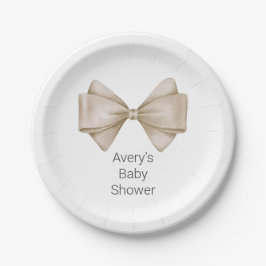 Beige Bow Modern Boho Baby shower Papieren Bordje