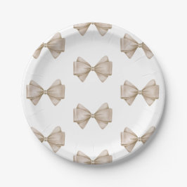 Beige Bow Modern Boho Baby shower Papieren Bordje