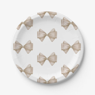 Beige Bow Modern Boho Baby shower Papieren Bordje