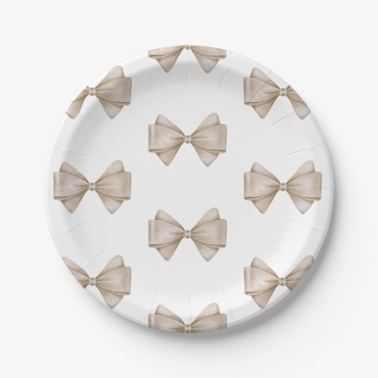 Beige Bow Modern Boho Baby shower Papieren Bordje (Voorkant)