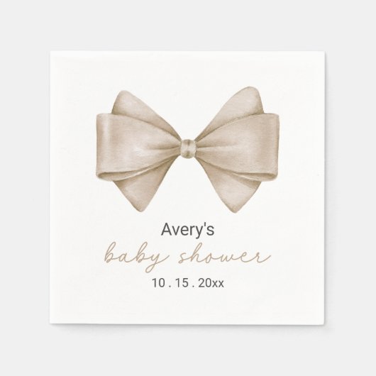 Beige Bow Modern Boho Baby shower servetten (Voorkant)