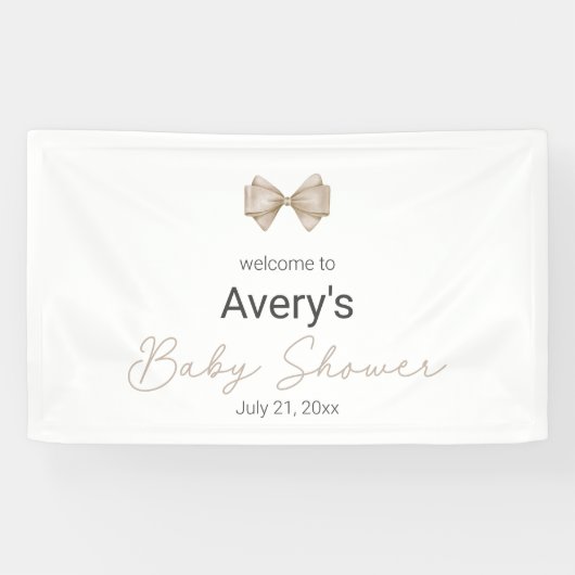 Beige Bow Modern Boho Baby shower Spandoek (Horizontaal)