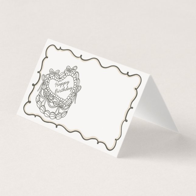 Beige Bow Retro Coquette Cake Verjaardag Plaats Ka Kaart (Voorkant)