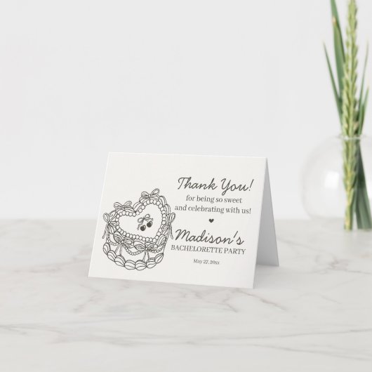 Beige Bow Retro Hart Coquette Cake Bachelorette Bedankkaart (Voorkant)