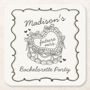 Beige Bow Retro Hart Coquette Cake Bachelorette Kartonnen Onderzetters