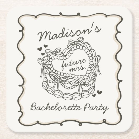 Beige Bow Retro Hart Coquette Cake Bachelorette Kartonnen Onderzetters (Voorkant)