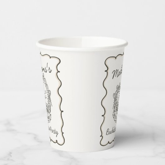 Beige Bow Retro Hart Coquette Cake Bachelorette Papieren Bekers (Links)