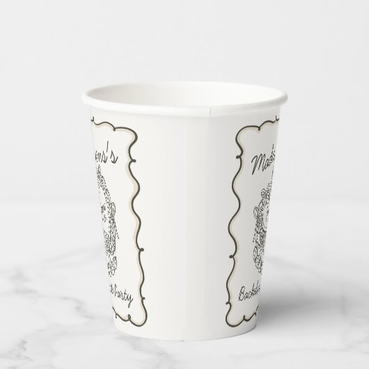 Beige Bow Retro Hart Coquette Cake Bachelorette Papieren Bekers (Rechts)