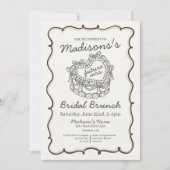 Beige Bow Retro Hart Coquette Cake Bruids Brunch Kaart (Voorkant)