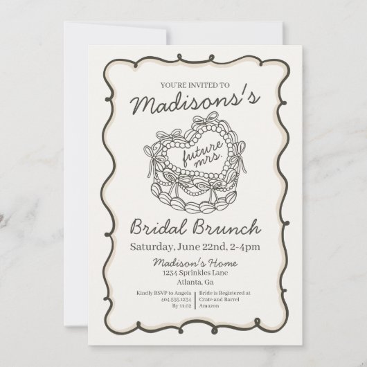 Beige Bow Retro Hart Coquette Cake Bruids Brunch Kaart (Voorkant)