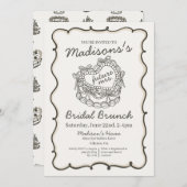 Beige Bow Retro Hart Coquette Cake Bruids Brunch Kaart (Voorkant / Achterkant)