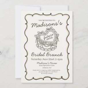 Beige Bow Retro Hart Coquette Cake Bruids Brunch Kaart