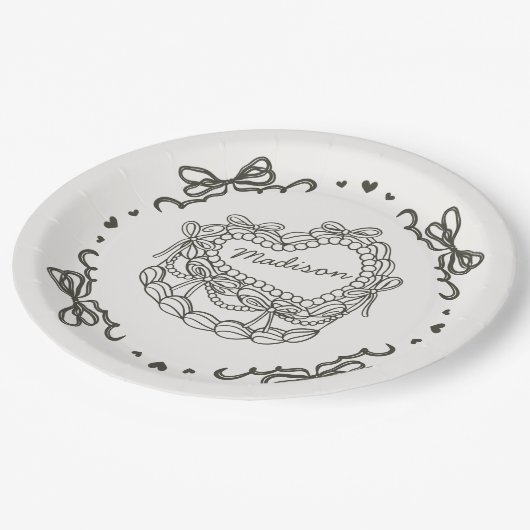 Beige Bow Retro Hart Coquette Cake Gepersonaliseer Papieren Bordje (Gekanteld)