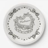 Beige Bow Retro Hart Coquette Cake Gepersonaliseer Papieren Bordje (Voorkant)