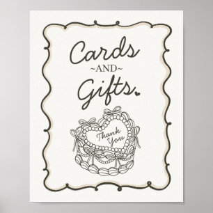 Beige Bow Retro Hart Coquette Cake Kaarten Geschen Poster