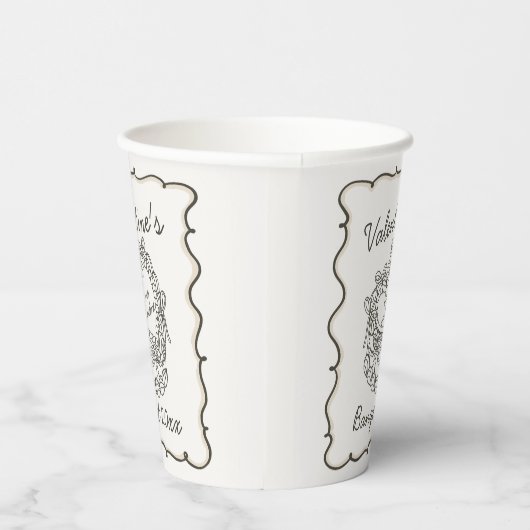 Beige Bow Retro Hart Coquette Cake Valentijnse Papieren Bekers (Rechts)