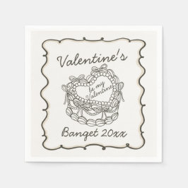 Beige Bow Retro Hart Coquette Cake Valentijnse Servet