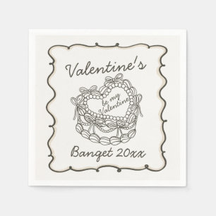 Beige Bow Retro Hart Coquette Cake Valentijnse Servet