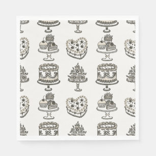 Beige Bow Retro Hart Coquette Cake Valentijnse Servet