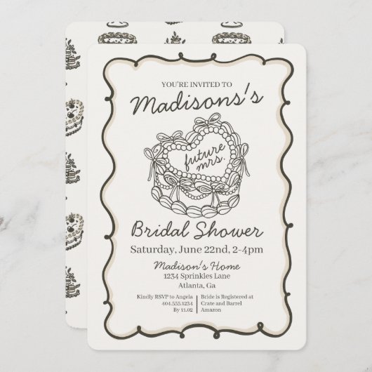 Beige Bow Retro Hart Coquette Cake Vrijgezellenfee Kaart (Voorkant / Achterkant)