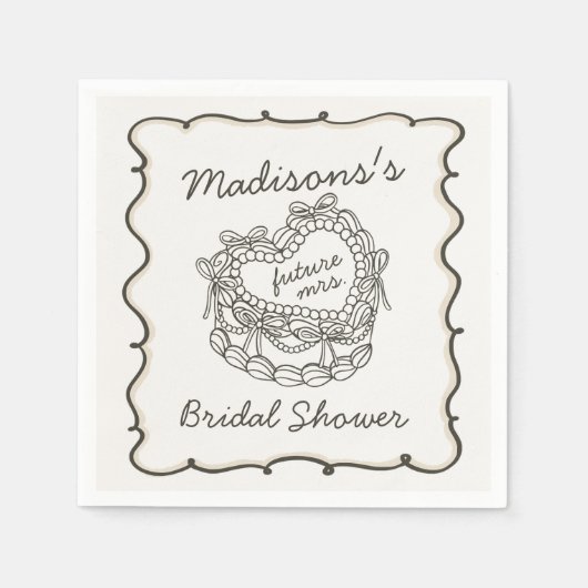 Beige Bow Retro Hart Coquette Cake Vrijgezellenfee Servet (Voorkant)