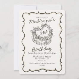 Beige Bow Retro Hart Coquette Taart 21e Verjaardag Kaart