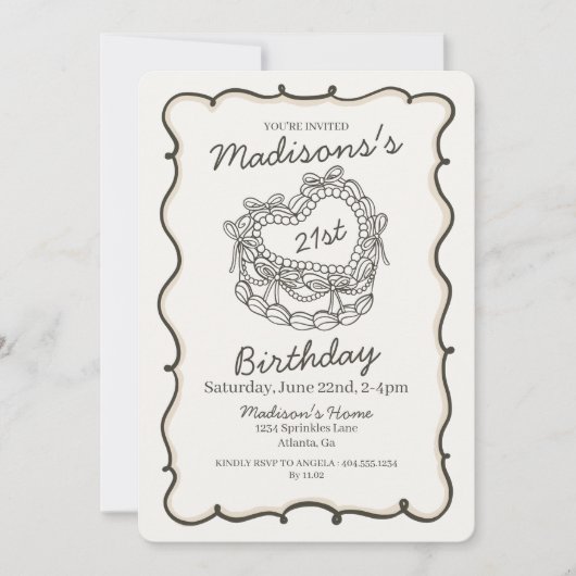 Beige Bow Retro Hart Coquette Taart 21e Verjaardag Kaart (Voorkant)