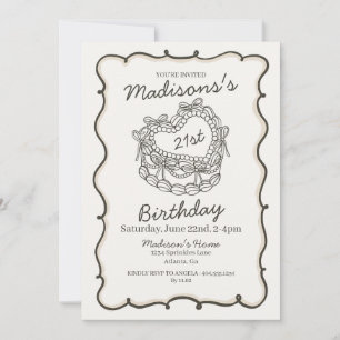 Beige Bow Retro Hart Coquette Taart 21e Verjaardag Kaart