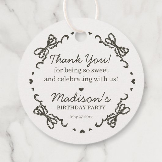 Beige Bow Retro Hart Coquette Taart Verjaardag Bedankjes Labels (Achterkant)