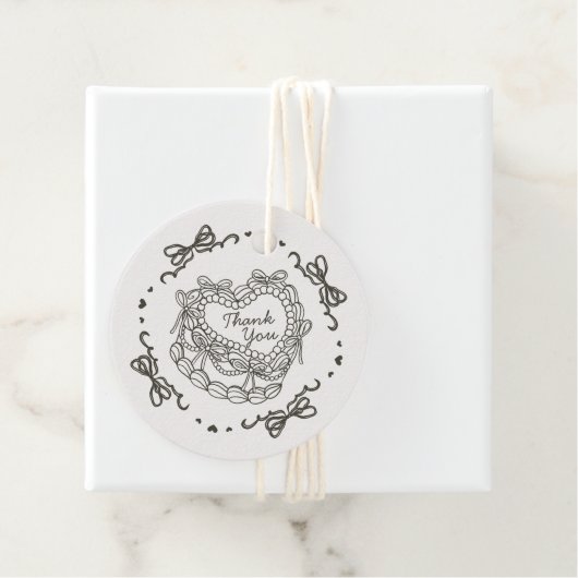 Beige Bow Retro Hart Coquette Taart Verjaardag Bedankjes Labels (In situ)