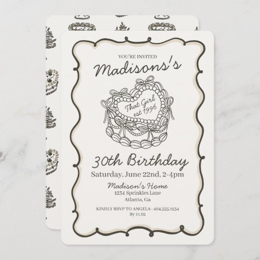 Beige Bow Retro Hart Coquette Taart Verjaardag Kaart (Voorkant / Achterkant)