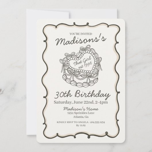 Beige Bow Retro Hart Coquette Taart Verjaardag Kaart (Voorkant)