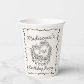 Beige Bow Retro Hart Coquette Taart Verjaardag Papieren Bekers (Voorkant)