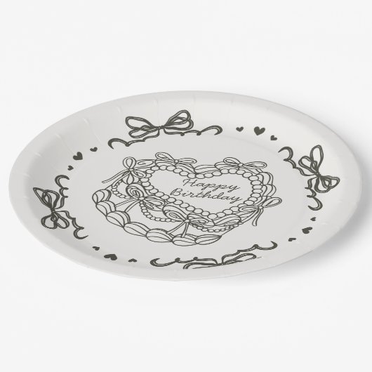 Beige Bow Retro Hart Coquette Taart Verjaardag Papieren Bordje (Gekanteld)