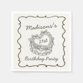 Beige Bow Retro Hart Coquette Taart Verjaardag Servet