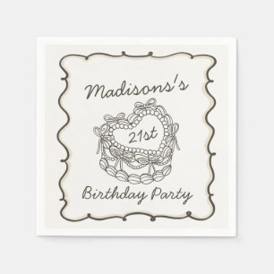 Beige Bow Retro Hart Coquette Taart Verjaardag Servet