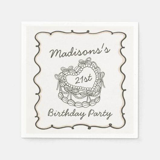 Beige Bow Retro Hart Coquette Taart Verjaardag Servet (Voorkant)