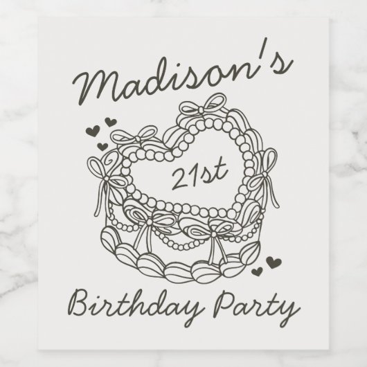 Beige Bow Retro Hart Coquette Taart Verjaardag Wijn Etiket (Enkel label)