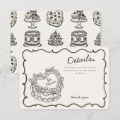 Beige Bow Retro Heart Coquette Cake Details Invoeg Informatiekaartje (Voorkant / Achterkant)