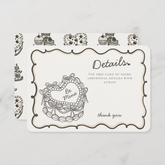 Beige Bow Retro Heart Coquette Cake Details Invoeg Informatiekaartje (Voorkant / Achterkant)