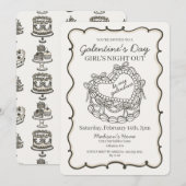 Beige Bow Retro Heart Coquette Cake Galentine Kaart (Voorkant / Achterkant)