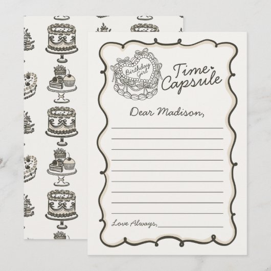 Beige Bow Retro Heart Coquette Cake Time Capsule Kaart (Voorkant / Achterkant)