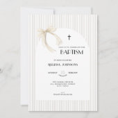 Beige Bow Striped Boys Girls - Baptism Invitation Kaart (Voorkant)