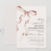 Beige Bow Sweet Sixteen verjaardagsfeestje uitnodi (Voorkant / Achterkant)
