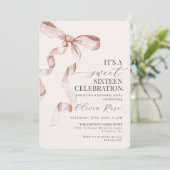 Beige Bow Sweet Sixteen verjaardagsfeestje uitnodi (Staand voorkant)