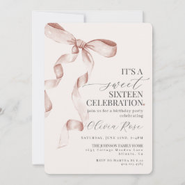 Beige Bow Sweet Sixteen verjaardagsfeestje uitnodi