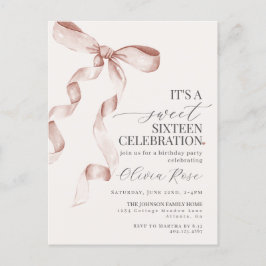 Beige Bow Sweet Sixteen verjaardagsfeestje uitnodi Briefkaart
