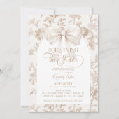 Beige Bow Toile Ze bindt het knoop Vrijgezellenfee Kaart (Voorkant)