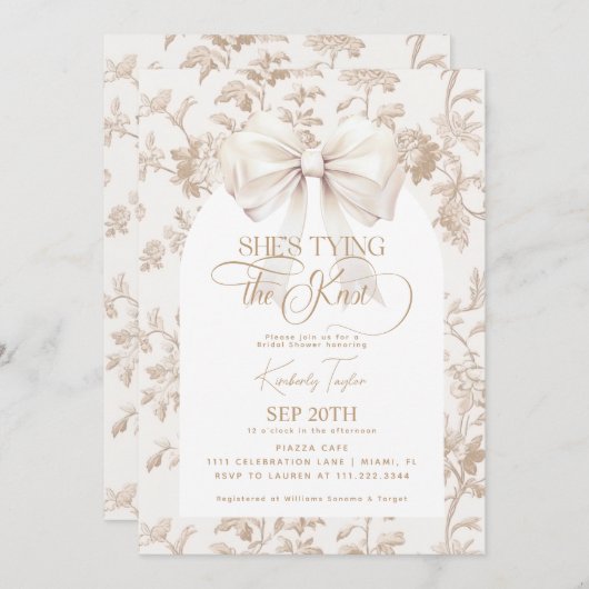 Beige Bow Toile Ze bindt het knoop Vrijgezellenfee Kaart (Voorkant / Achterkant)