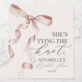 Beige Bow Tying the Knot Vrijgezellenfeest Favors Wijn Etiket (Enkel label)